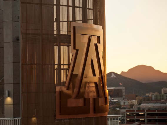 Photo of "A" on side of building