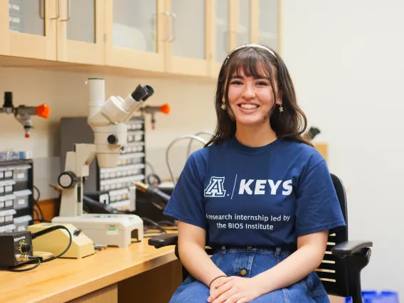 Momoko Cronin sitting in laboratory