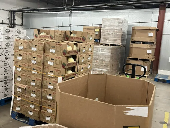 Pallets full of items to be distributed to those in need at the Community Food Bank of Southern Arizona