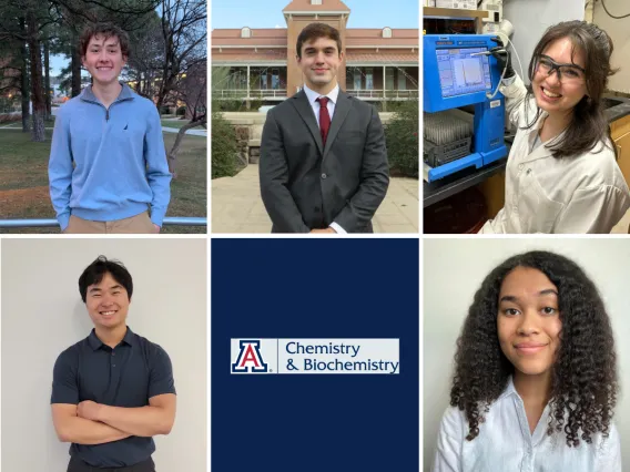 Outstanding Undergraduates collage: Top row left to right: Adrian De la Peña, Gavin Arnold, Momoko T. Cronin  Bottom row: Sean J. Chen, Janelle Amegatse