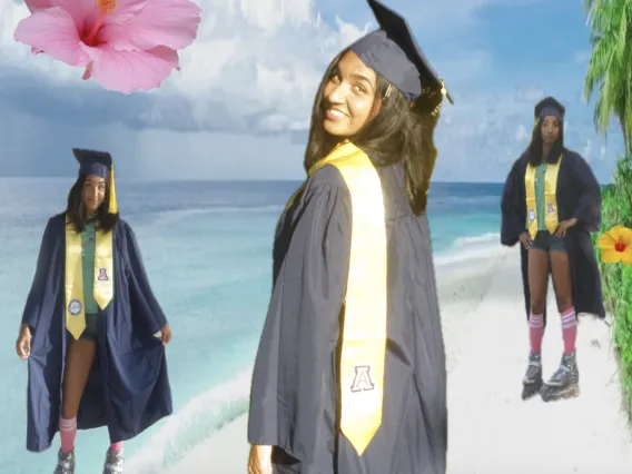 Pulari Kartha wearing a graduation cap and gown