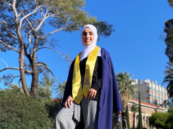Samia Al Zahraw wearing a graduation gown