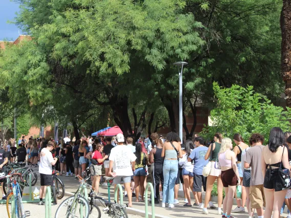 Crowd of students outside of the Chemistry Building