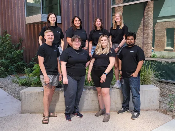 Top (left to right): Kate Gold (Professional Development), Sydney Cordova (Secretary), Jenna Courey (Outreach Chair), and Annika Silverberg (Social Chair); Bottom (left to right): Colin Dral (Treasurer), Lily North (Treasurer), Lindsey Holmen (President), and Tapasyatanu Dash (Vice President)