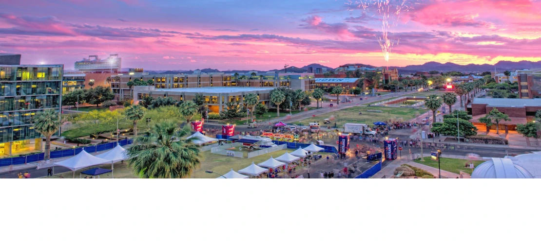 Photo UArizona Mall with fireworks over Koffler Building