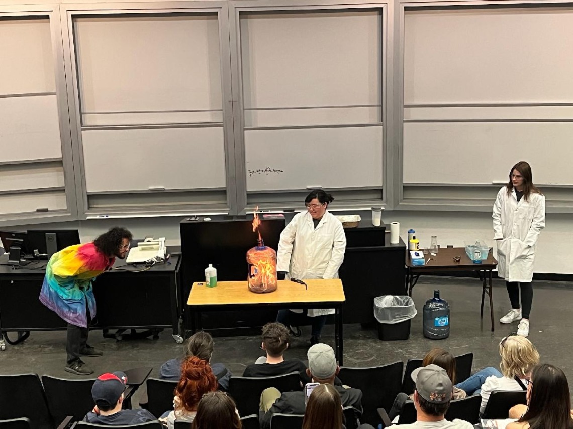 Fire in a bottle during a chemistry magic show