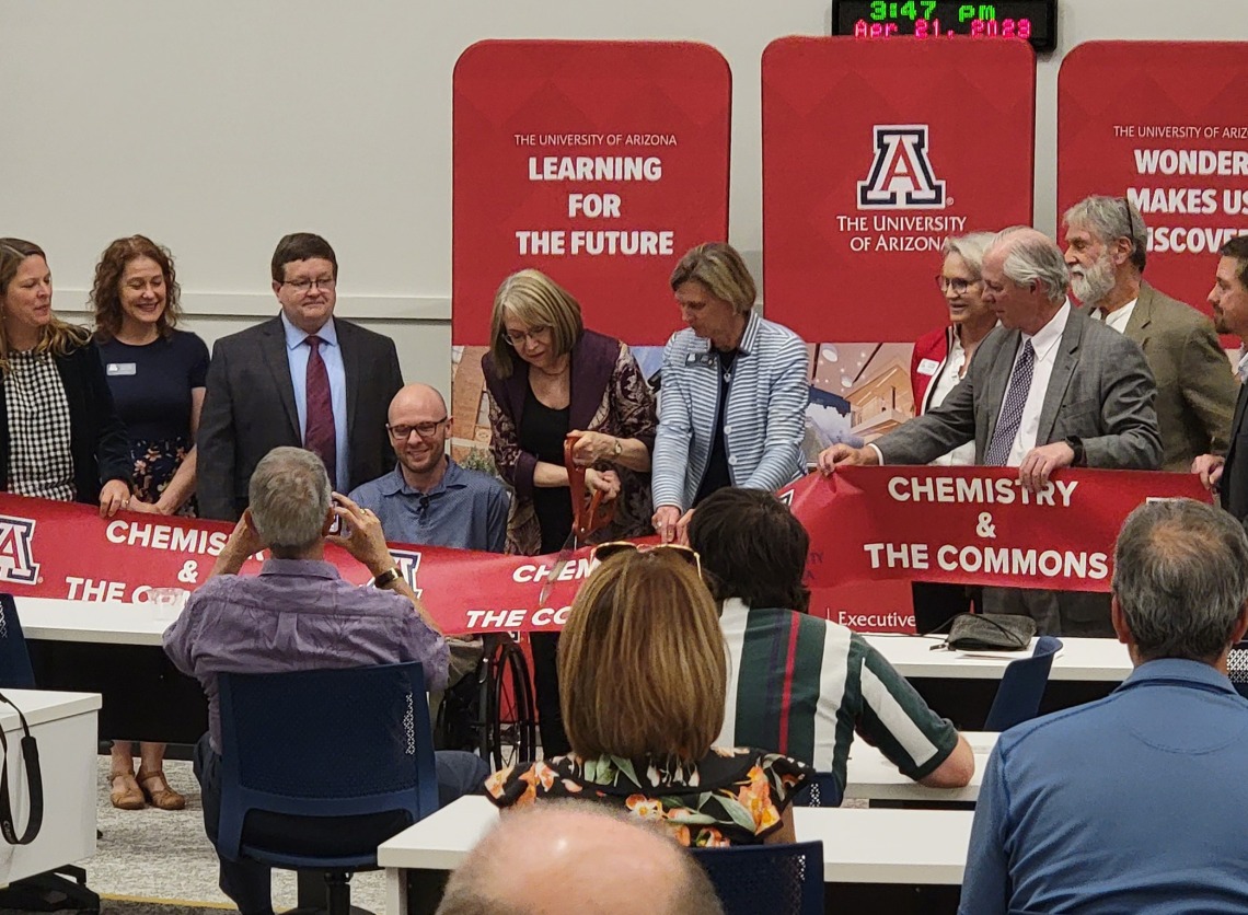 photo of the ribbon cutting ceremony during Chemistry and The Commons Open House