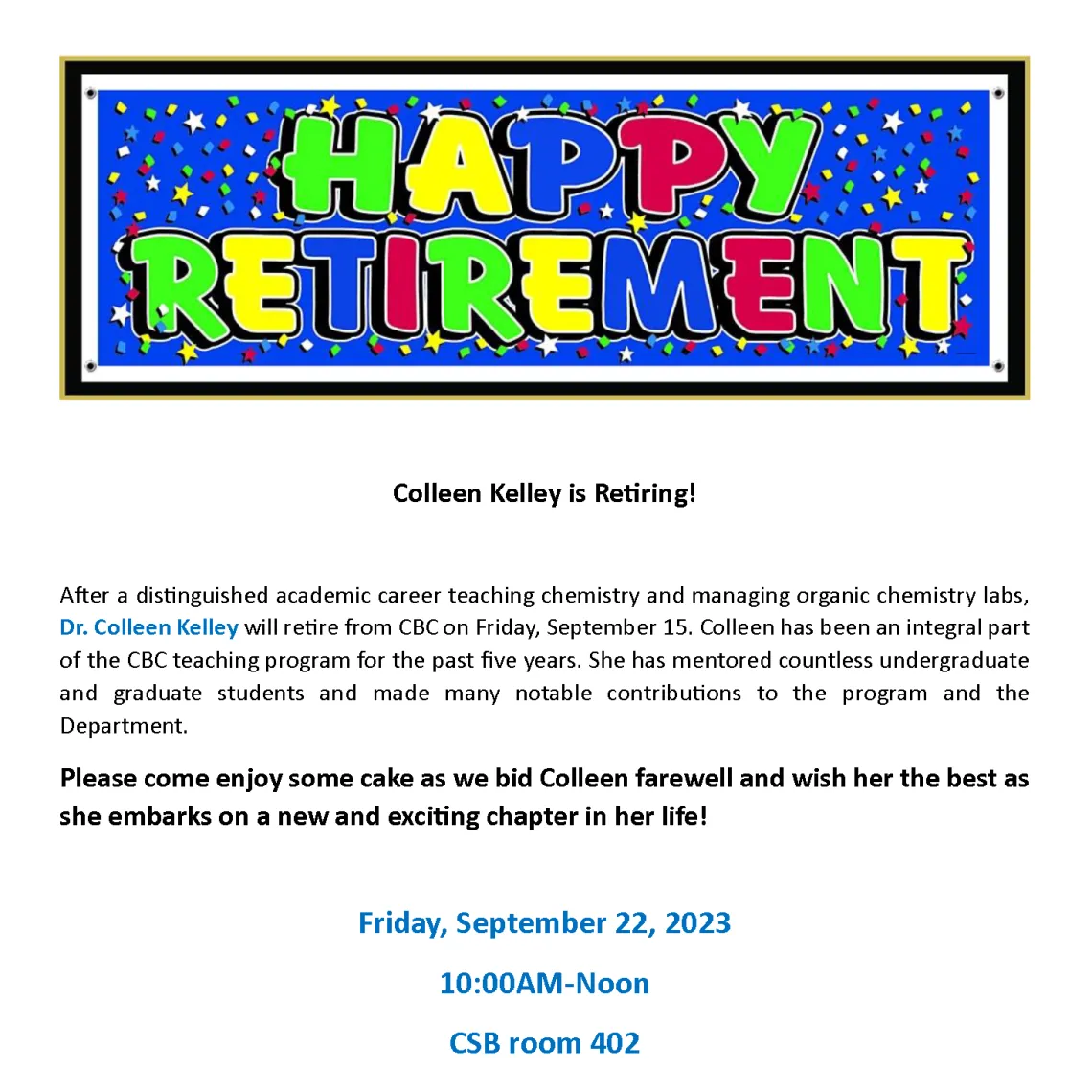 Colleen Kelley Retiring