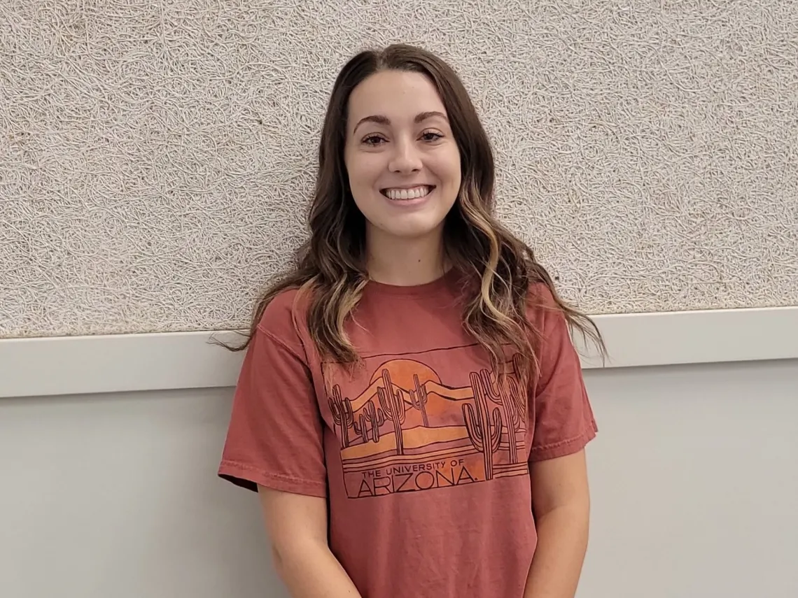 Photo of Samantha Rokey wearing a vintage red "Arizona" t-shirt