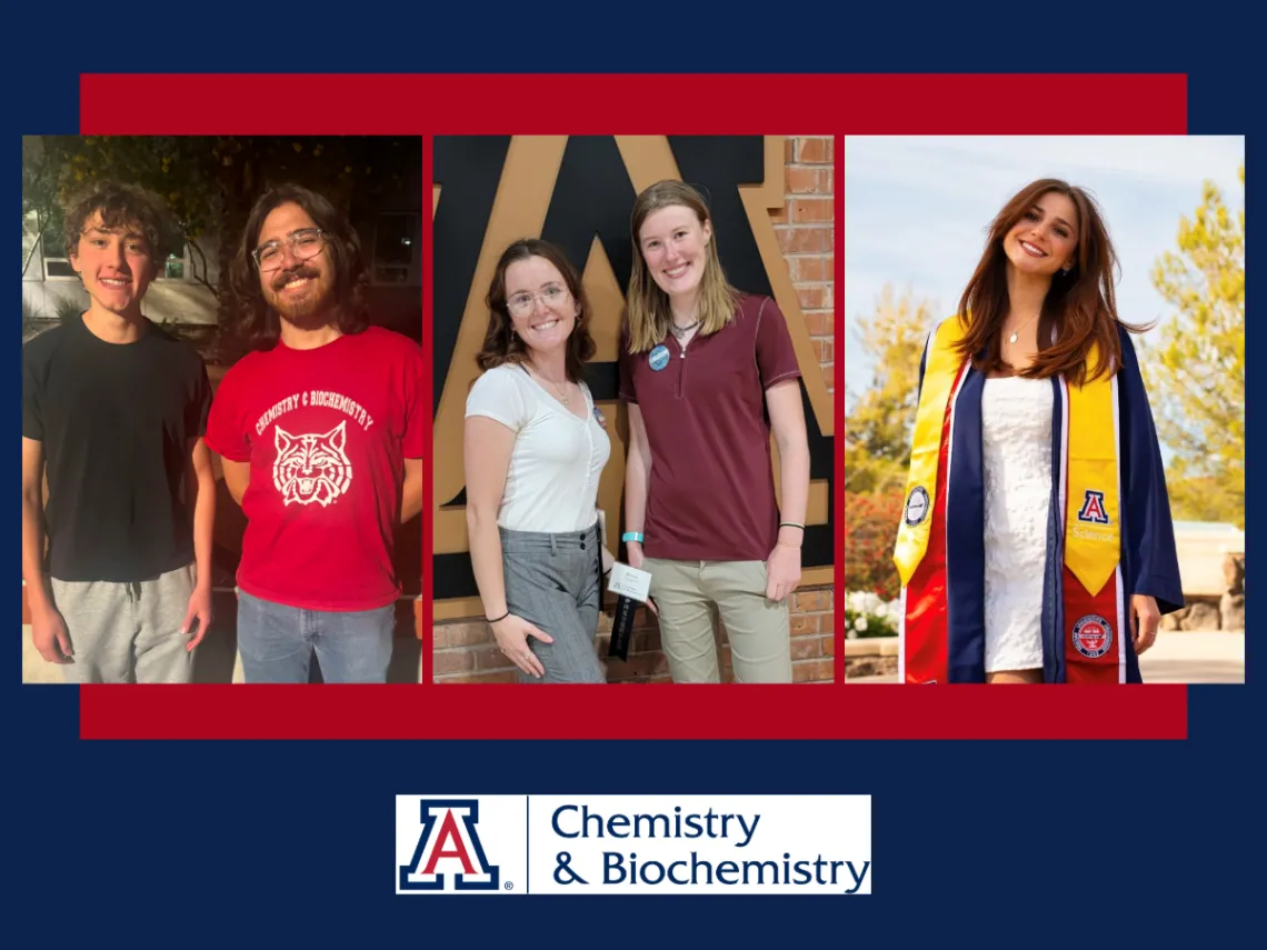 Left photo (Adrian De la Peña and Sam Ellis), Center (Madison Grams and Anna Campbell), Right (Angela Mankin)