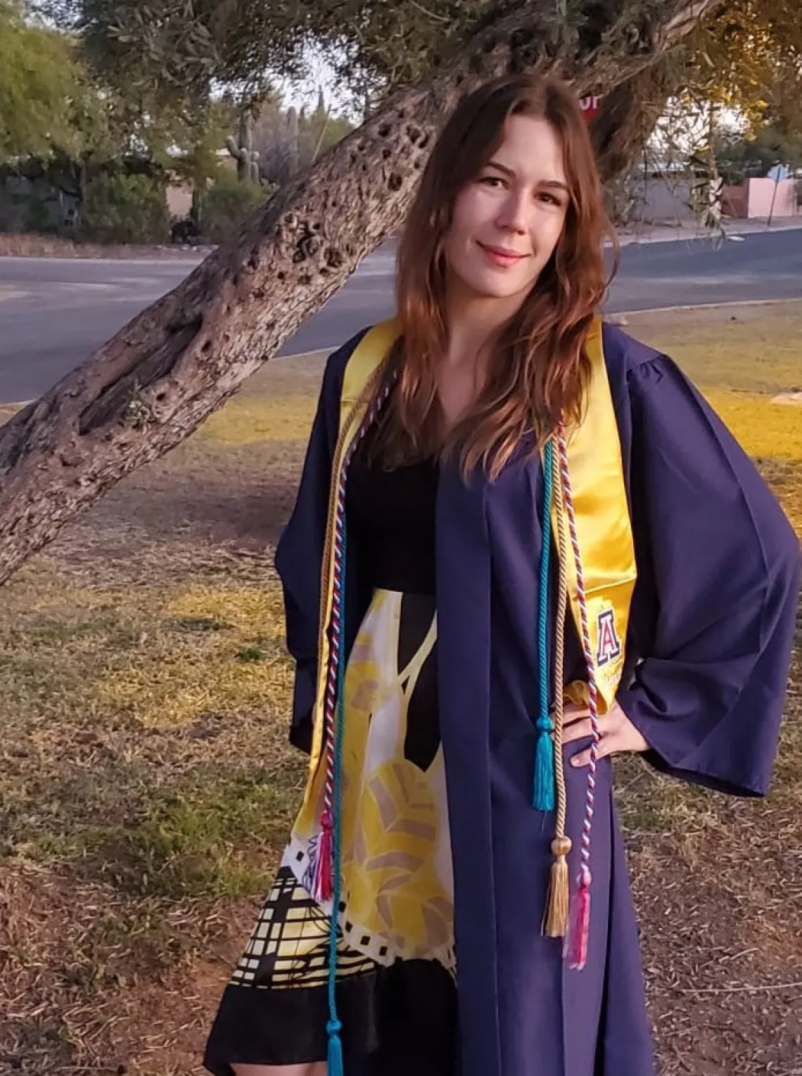 Caroline Coppinger wearing a graduation gown