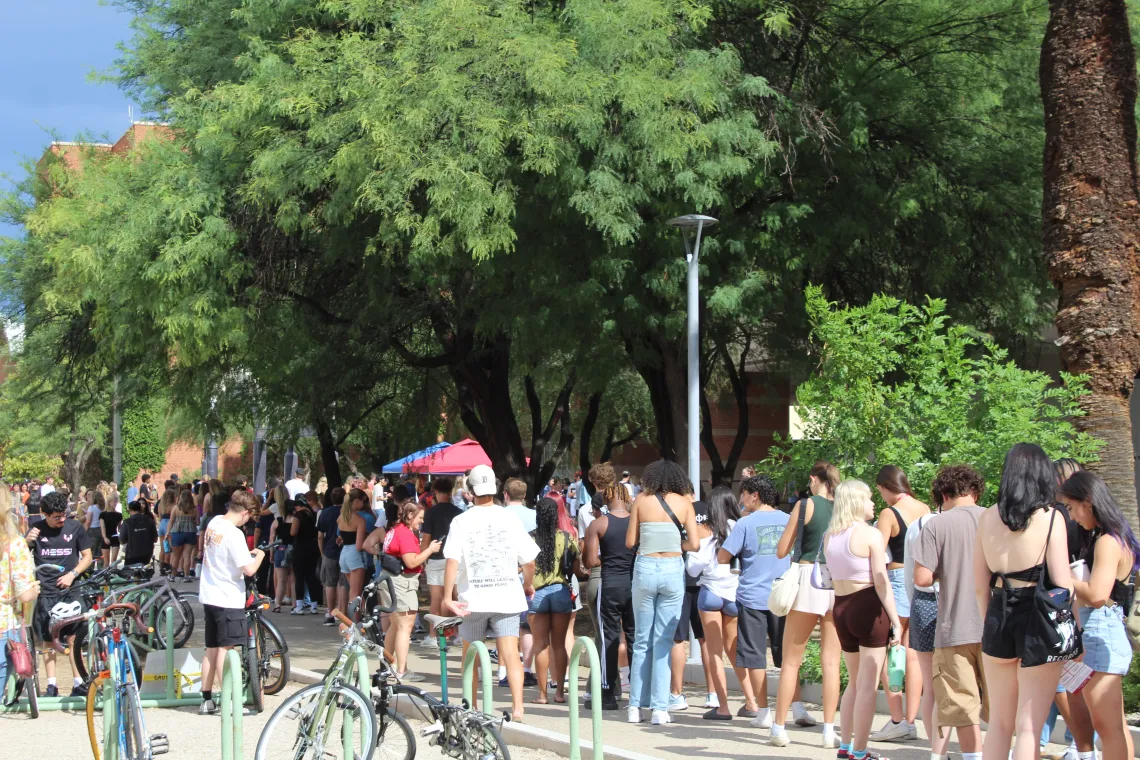 Crowd of students outside of the Chemistry Building