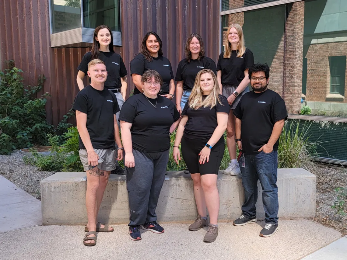 Top (left to right): Kate Gold (Professional Development), Sydney Cordova (Secretary), Jenna Courey (Outreach Chair), and Annika Silverberg (Social Chair);  Bottom (left to right): Colin Dral (Treasurer), Lily North (Treasurer), Lindsey Holmen (President), and Tapasyatanu Dash (Vice President)