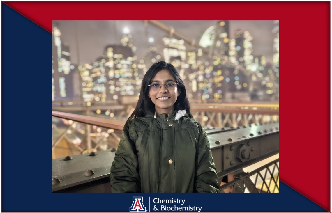 Photo of Sanwayee Biswas with city scape and bridge in the background