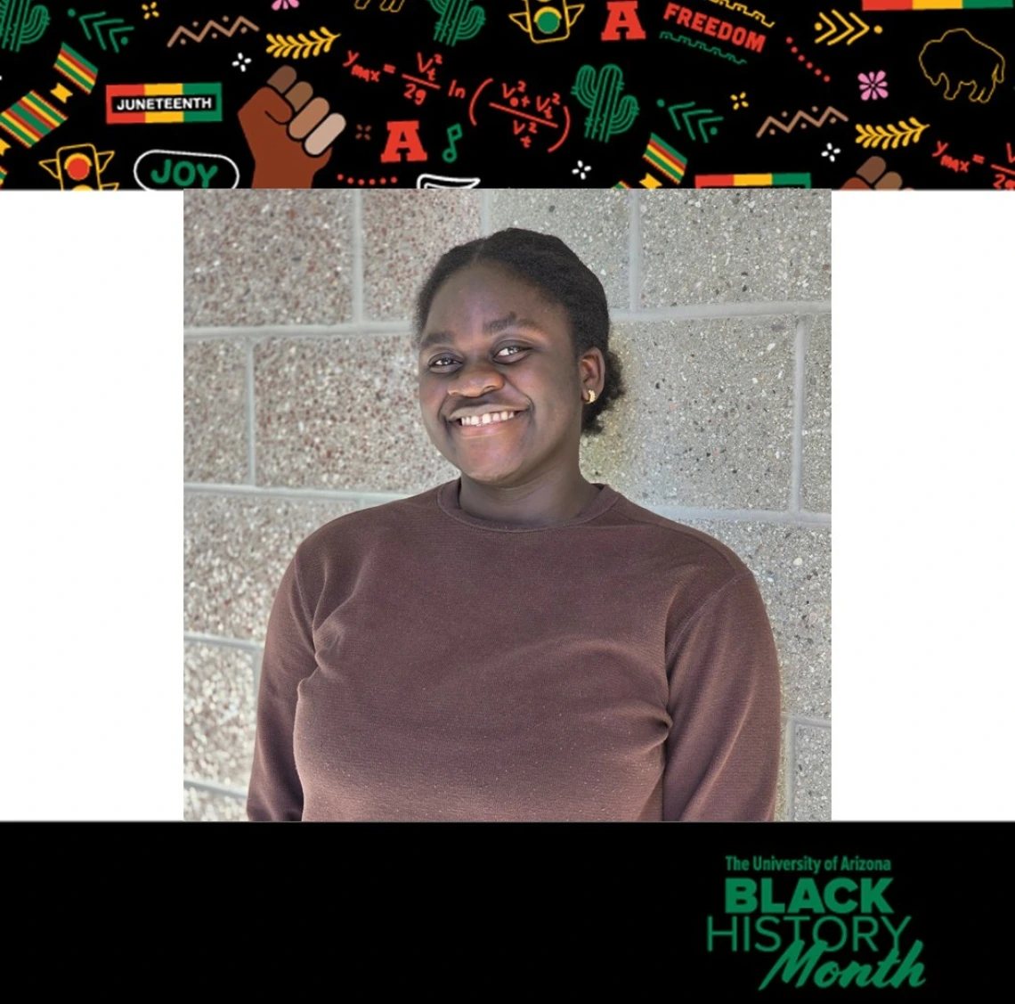 Photo of Abena Oduro-Gyaminah with Black History Month banner