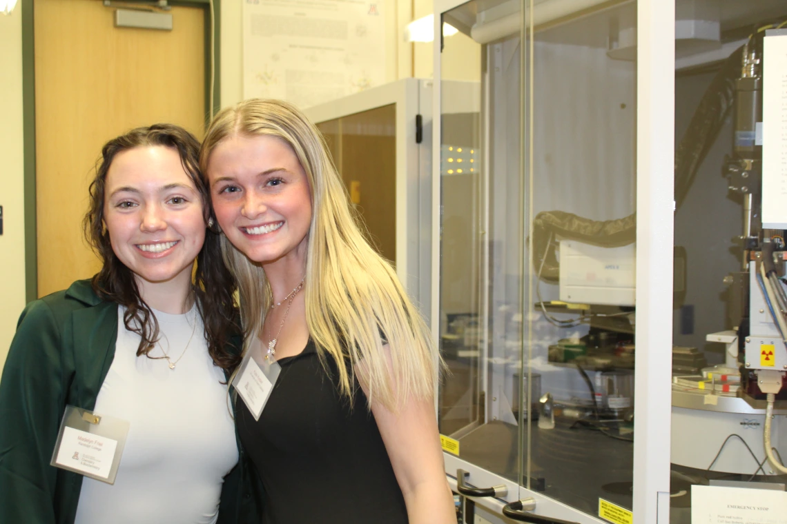 photo of two potential grad students in CBC lab for a tour