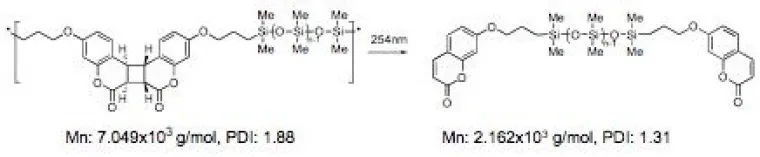 Coumarin dimers as photo-cleavable weak-links in polymeric photoresists