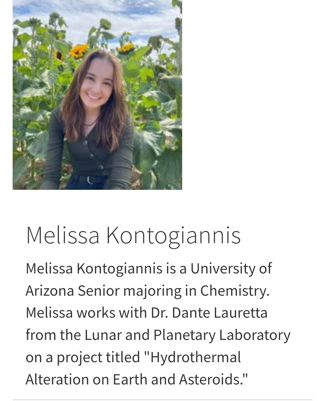 CBC Student Melissa Kontogiannis' bio