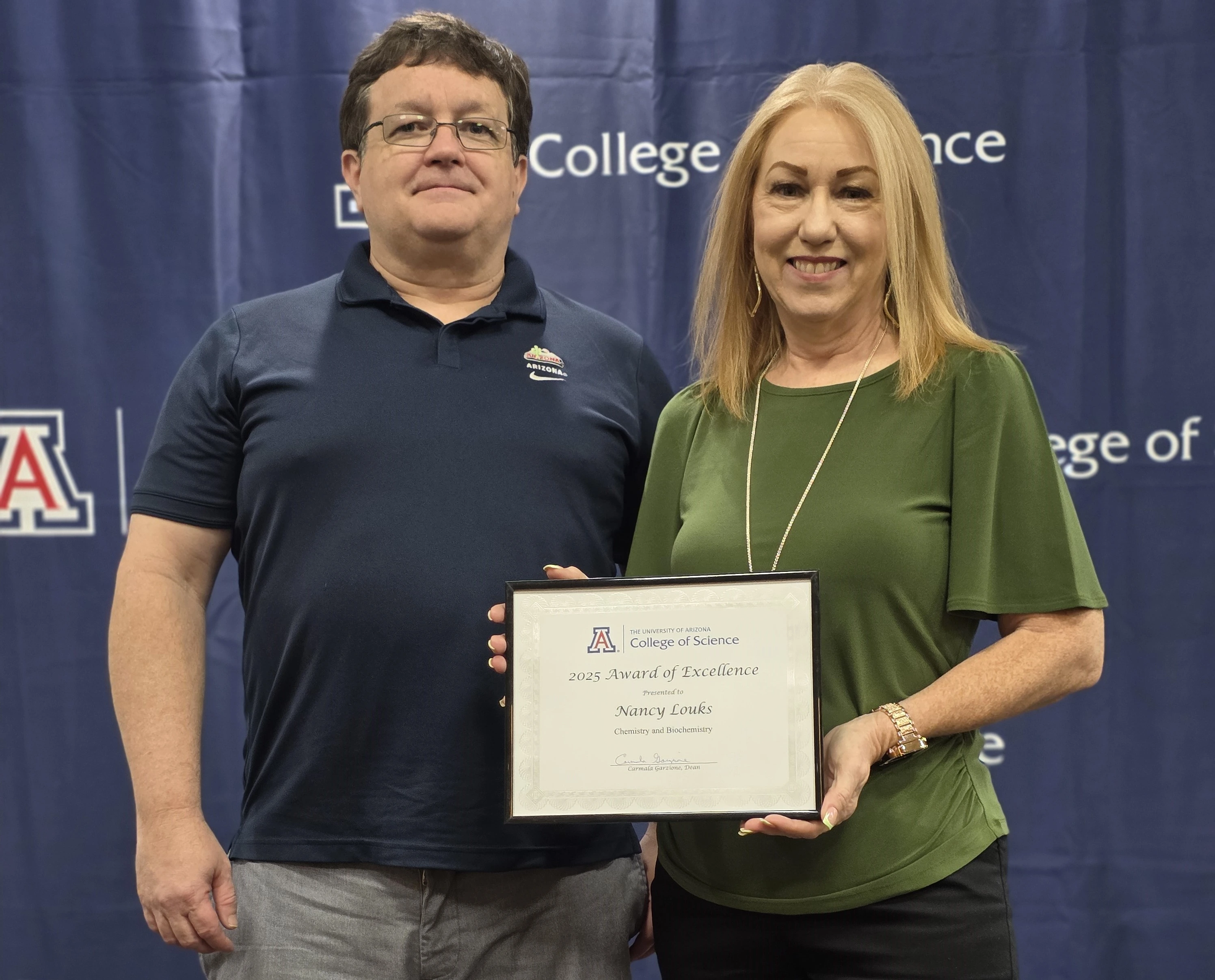 Dr. Craig Aspinwall and Nancy Louks for COS Excellence Award