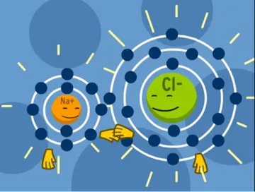 On smaller sodium atom holding hands with a larger chlorine atom