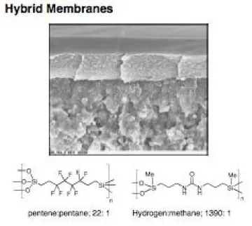 Sol-gel processing of bridged polysilsesquioxanes can be used to fabricate thin membranes with potential applications for hydrogen separation and for olefin-paraffin separations